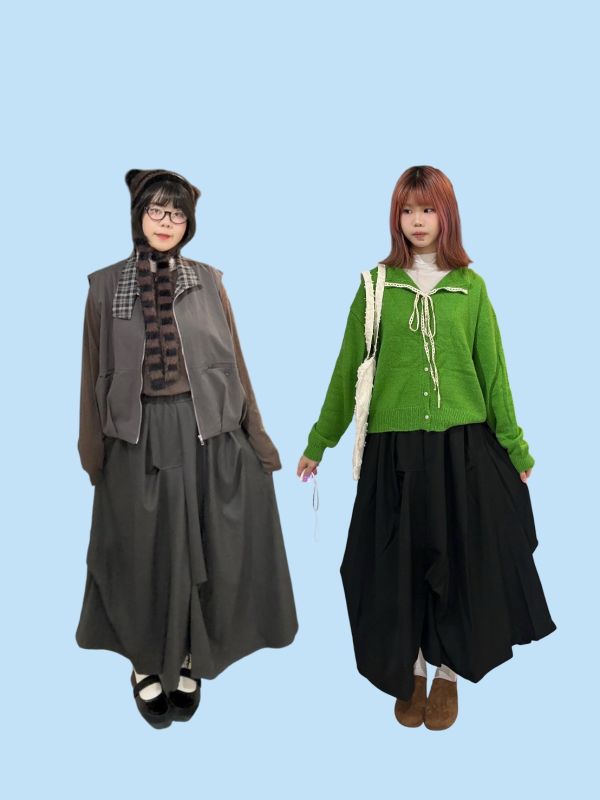 不規則下擺西裝布鬆緊腰灰長裙 