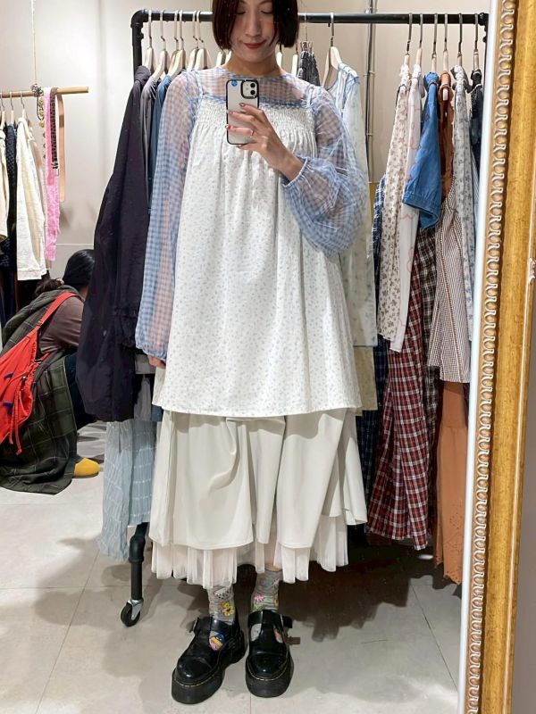 小碎花藍格子滾邊吊帶背心 