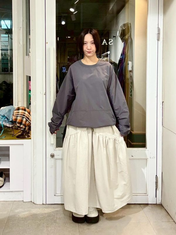 伸縮腰拼接抓皺圓裙 