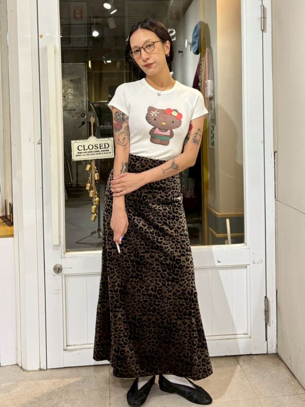 光澤短絨布豹紋魚尾長裙 