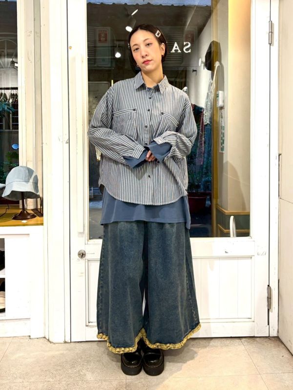 藍色條紋立體口袋襯衫 