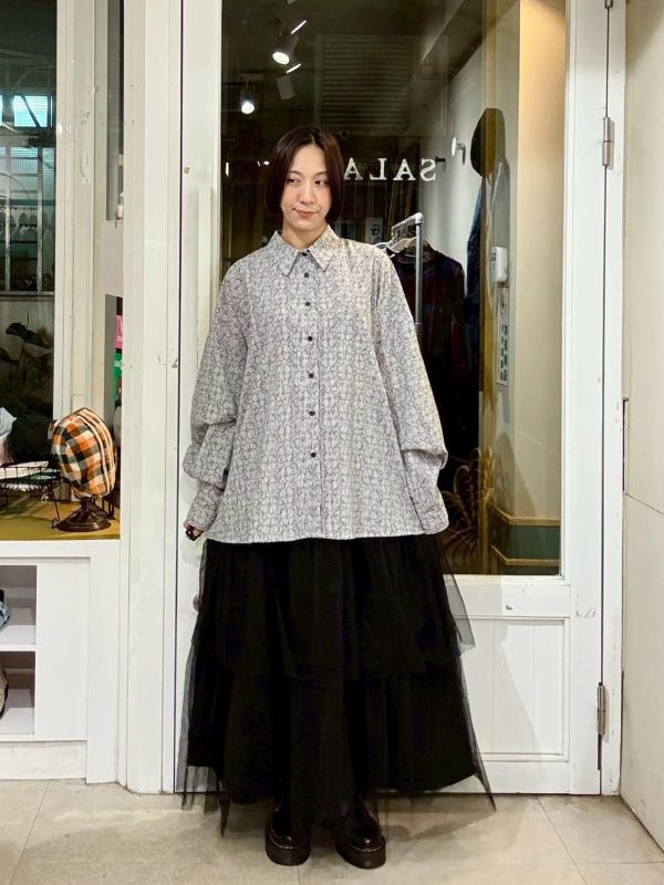 伸縮腰小花布雙層紗蛋糕裙 