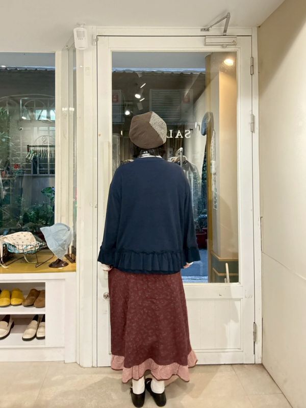 復古紅滿版小花格紋拼接裙 