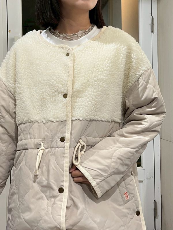 絎縫葫蘆蚊腰抽繩側開衩毛毛外套 