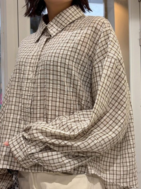 格紋前短後長襯衫 