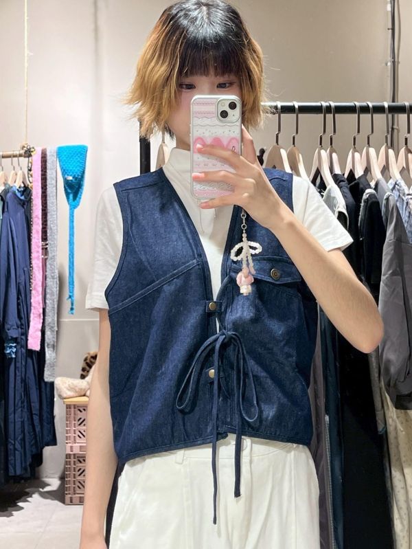 牛仔工裝設計感綁帶背心 