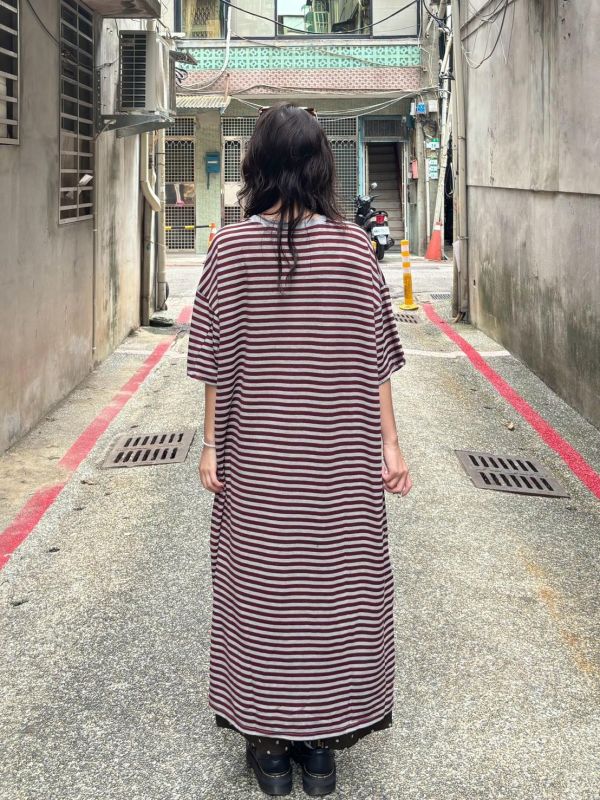 橫條紋one piece長洋裝 