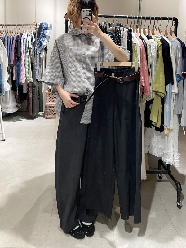 彈性西裝錐形長褲附腰帶 