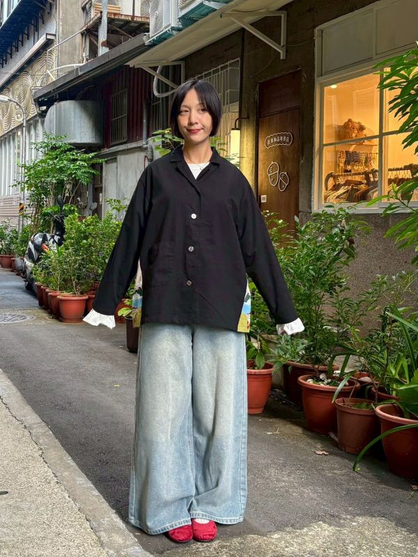 兩側風景刺繡西裝翻領外套 