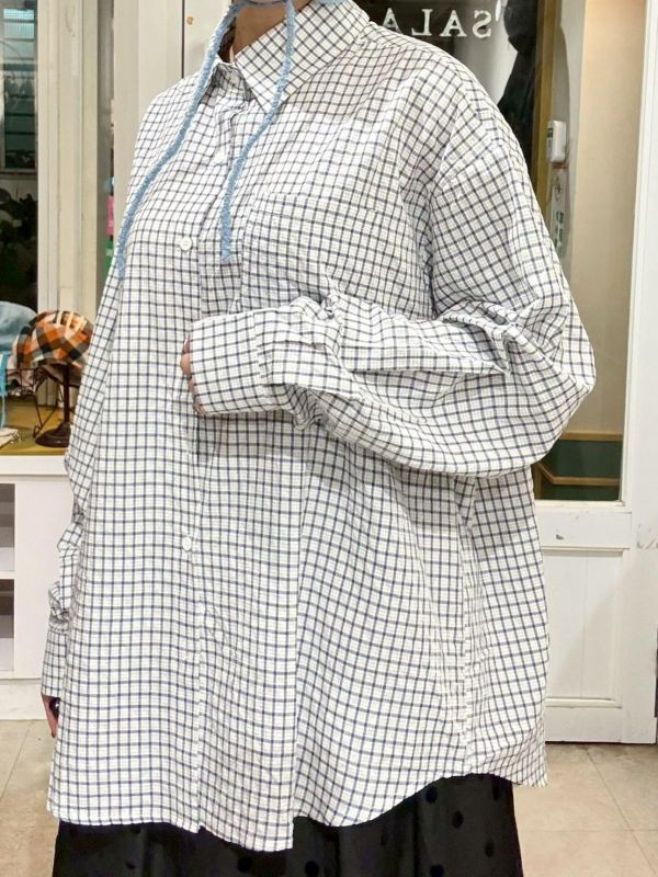 泡泡布前口袋細格紋襯衫 