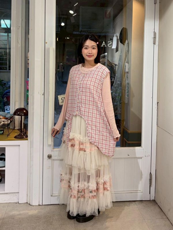 格紋不規則下擺背心 