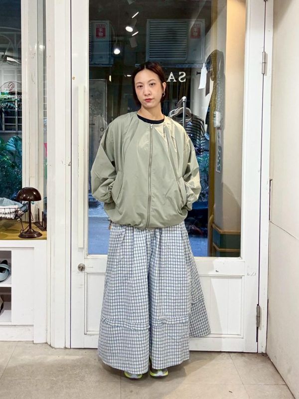 細格紋傘狀長裙 