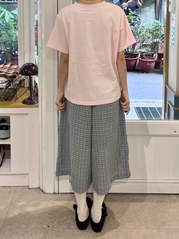 泡泡布立體口袋格紋八分褲 
