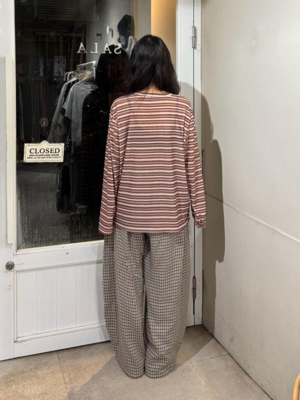 涼感橫條紋寬鬆上衣 
