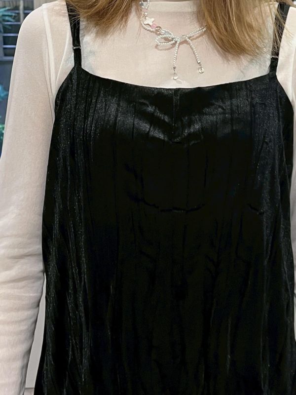 皺皺絲絨可調節吊帶長裙 