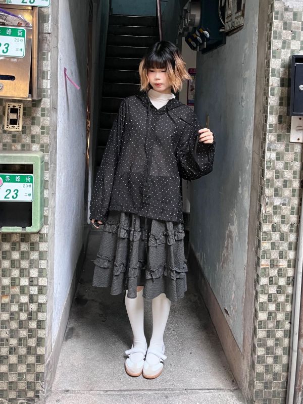 波點排扣抽繩連帽外套 