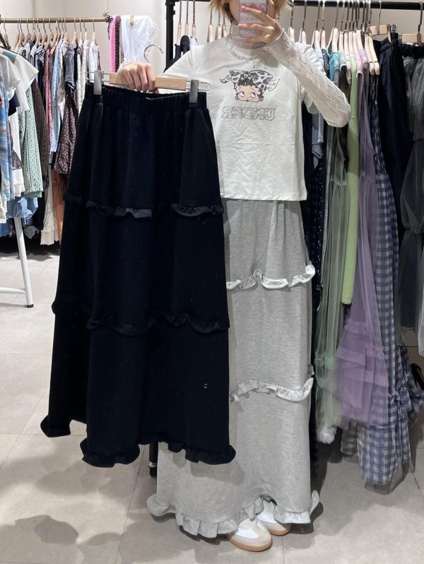 棉質滑面木耳花邊長裙 