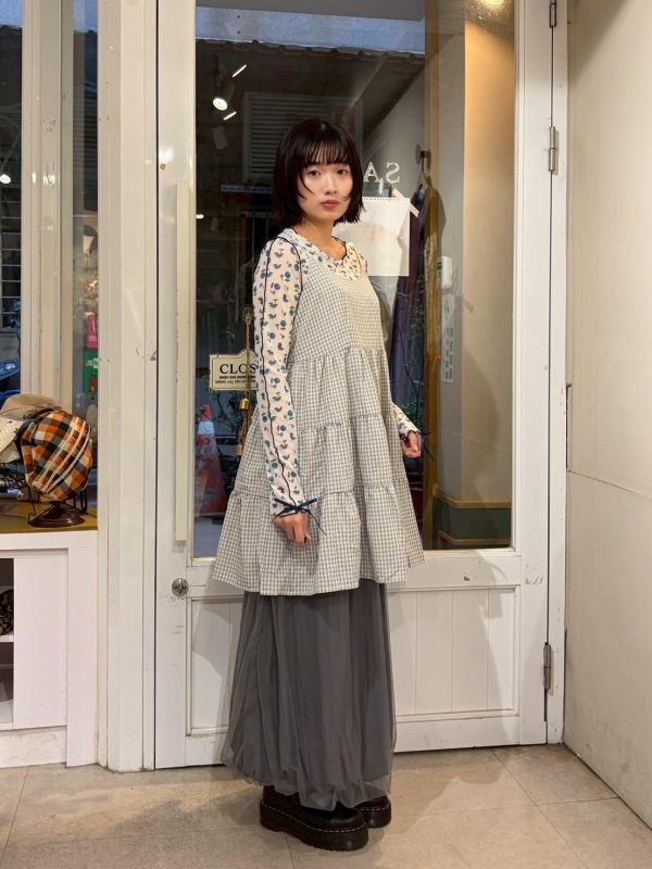 細格紋蛋糕層次下擺吊帶背心 