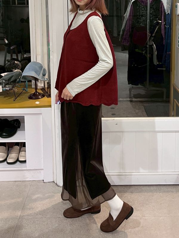 針織排扣花邊背心 