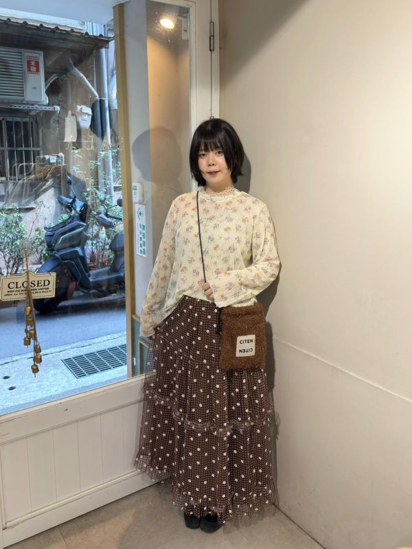 亮粉小花格紋荷葉鬆緊腰紗裙 