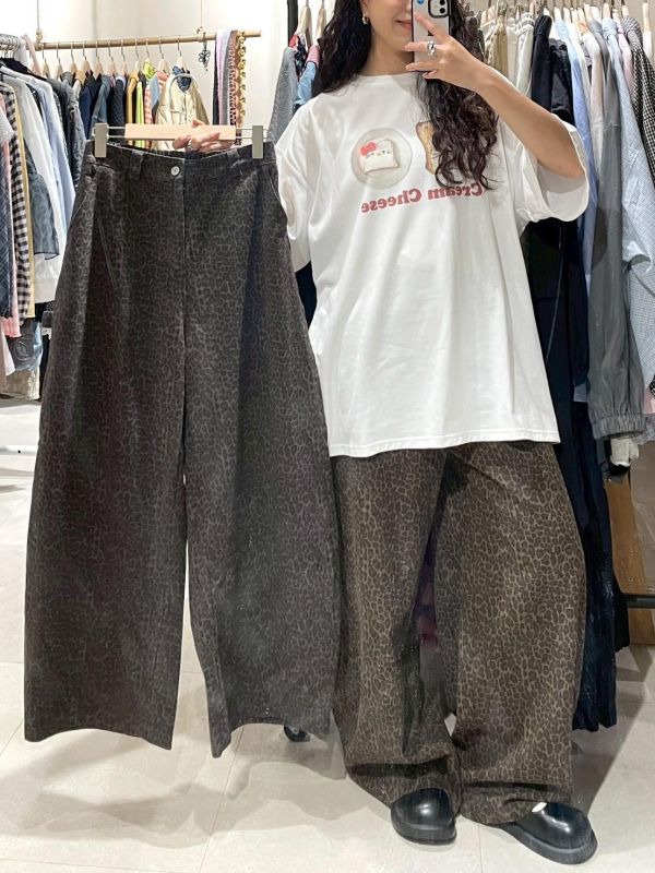 個性豹紋造型口袋後鬆緊牛仔寬褲 