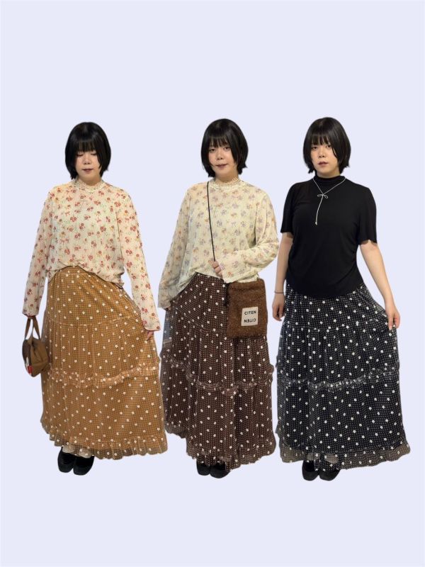 亮粉小花格紋荷葉鬆緊腰紗裙 