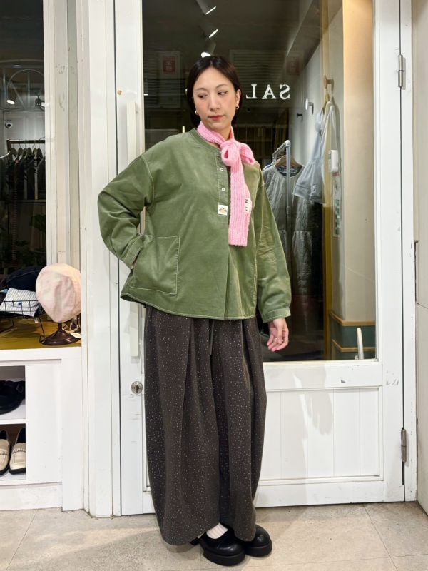 細燈芯絨貓頭布標上衣 