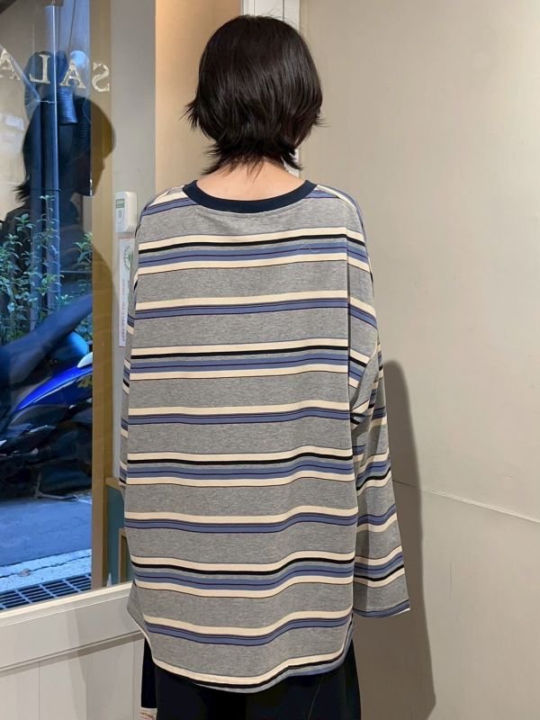 條紋oversize長袖T 