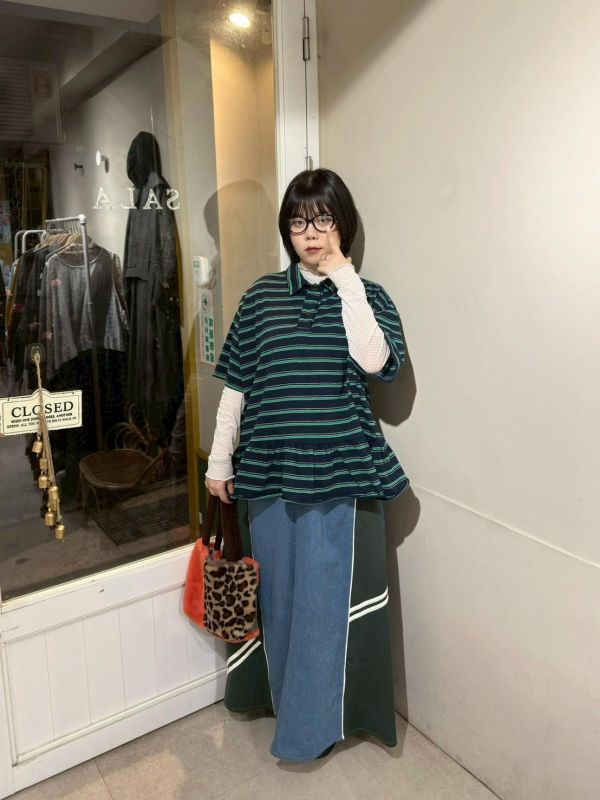 滿版條紋荷葉下擺polo衫 