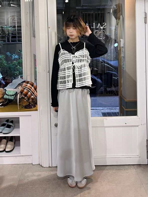 皺皺綁帶蕾絲彈力可調節吊帶背心 