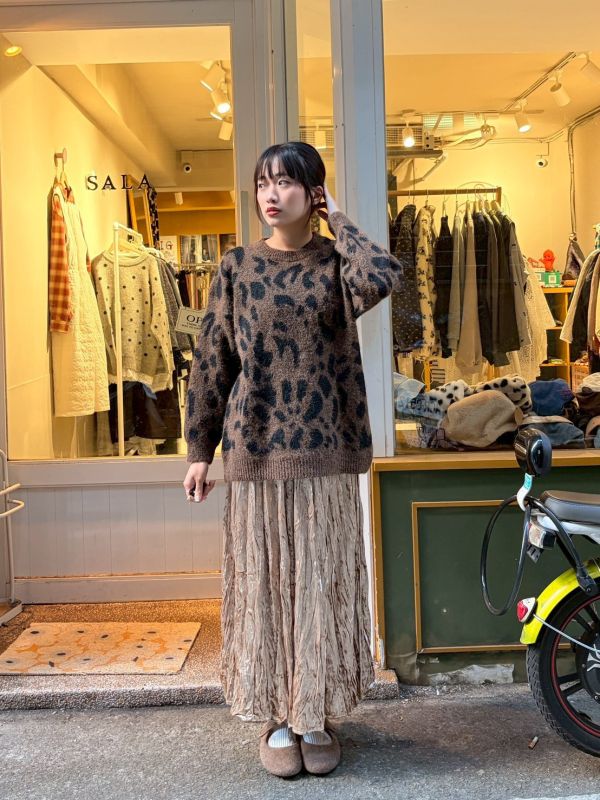 馬海毛豹紋圓領毛衣 