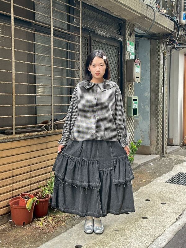 水洗色拼接蛋糕牛仔裙 