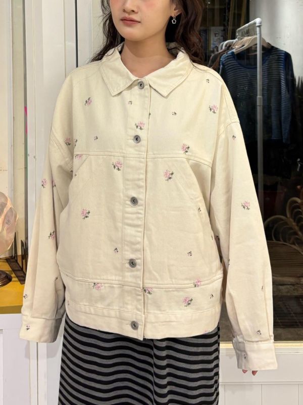 刺繡粉色小碎花牛仔外套 