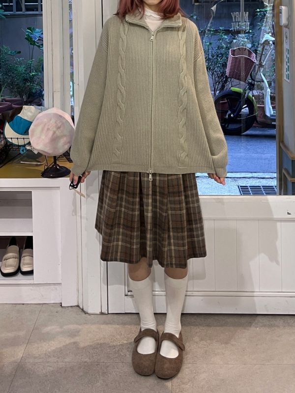 雙拉鏈針織高領長袖毛衣 