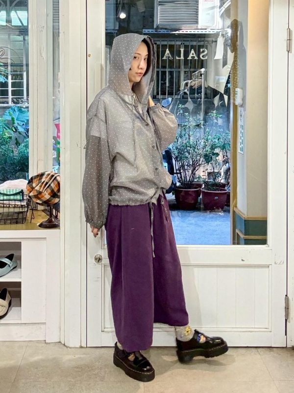 鬆緊腰抽繩棉麻九分寬褲 