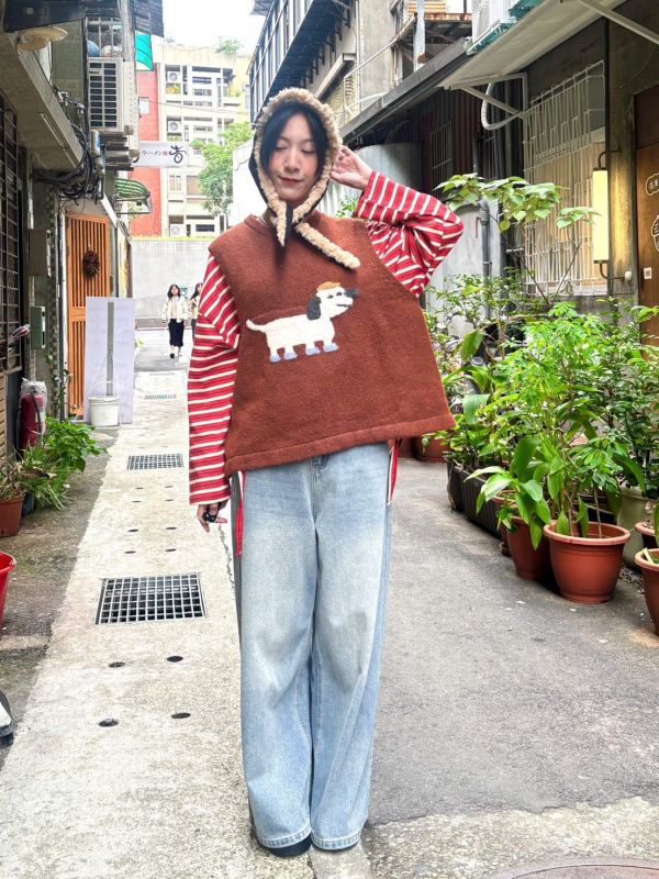 狗狗橘色針織毛線背心 