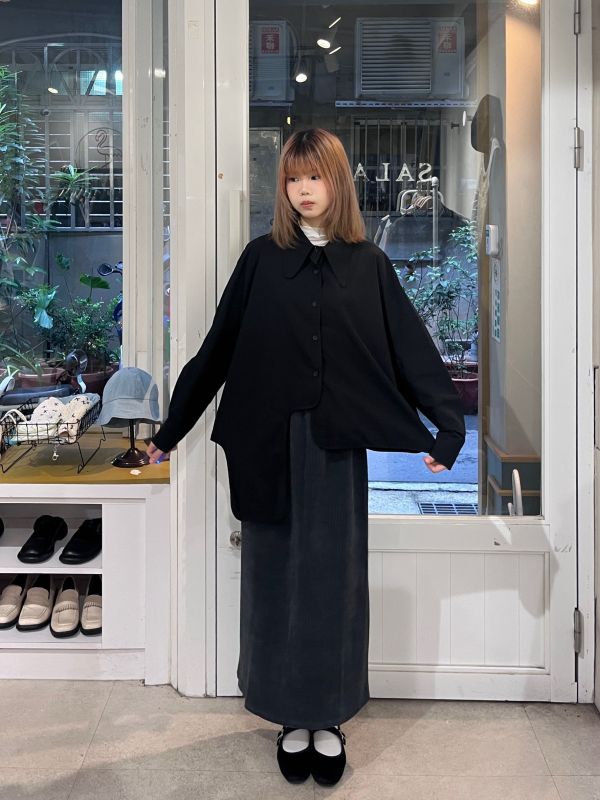 燈芯絨後開衩直筒長裙 