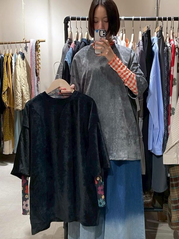 素色絨布落肩短袖Tee 