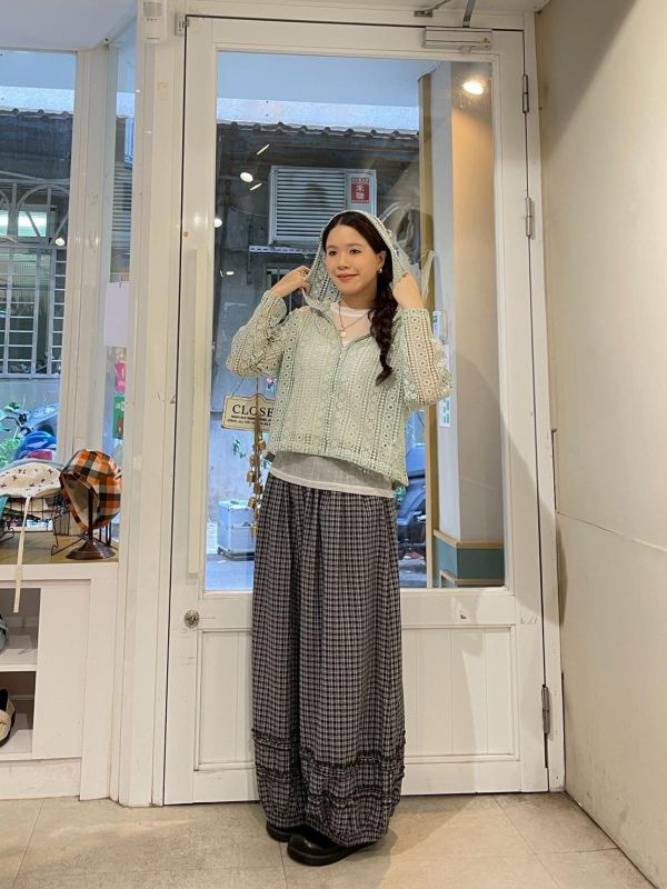 鏤空麻繩針織拉鏈連帽外套 