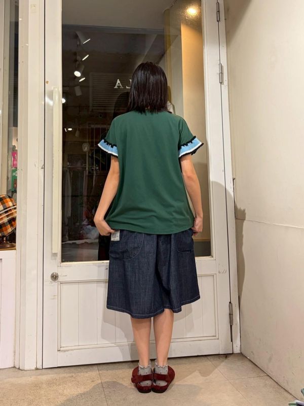 拼接針織立體滾邊袖上衣 