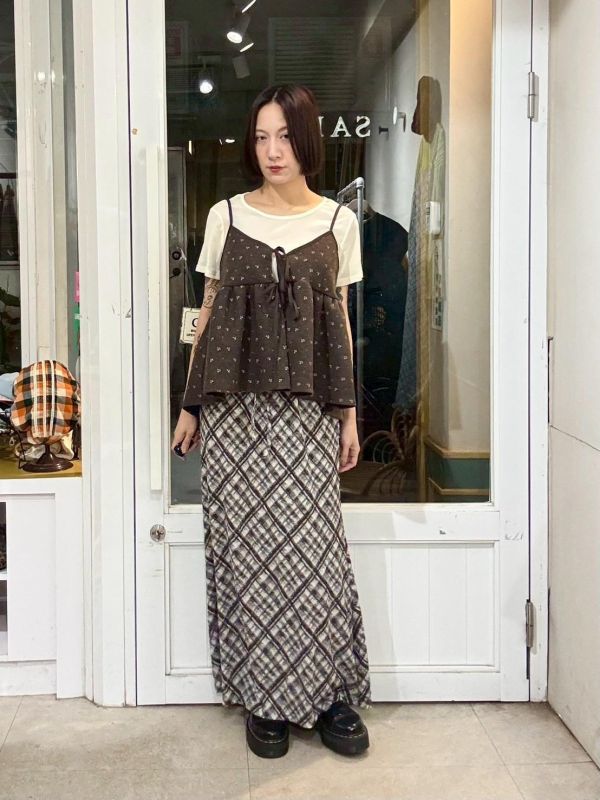 咖啡色前綁帶毛呢吊帶背心 