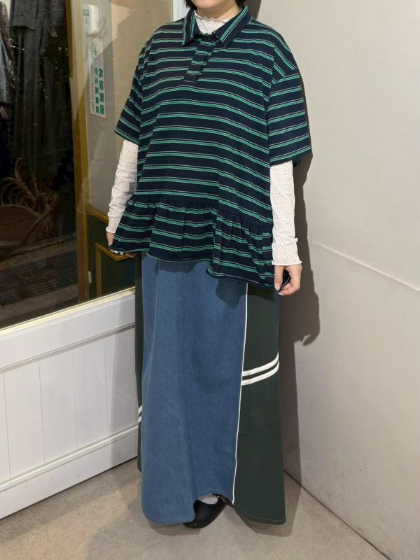 滿版條紋荷葉下擺polo衫 