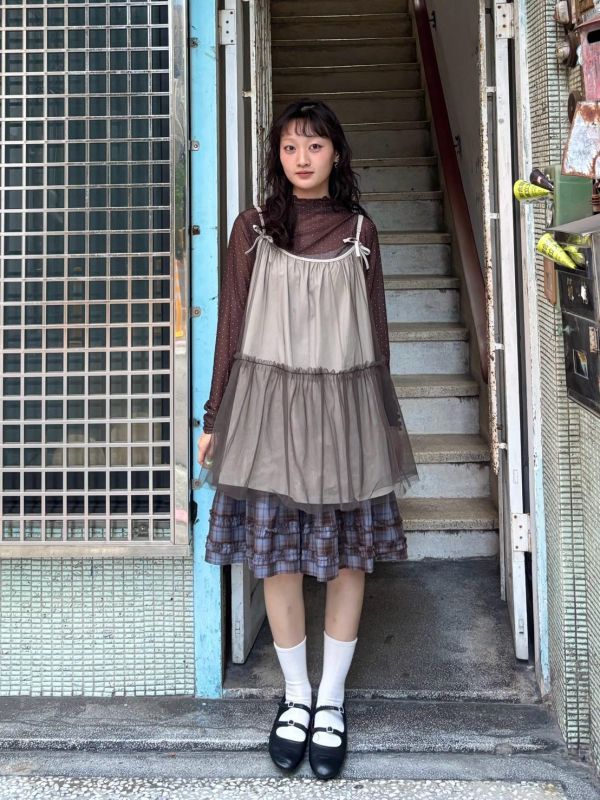 真兩層透紗花苞吊帶背心 