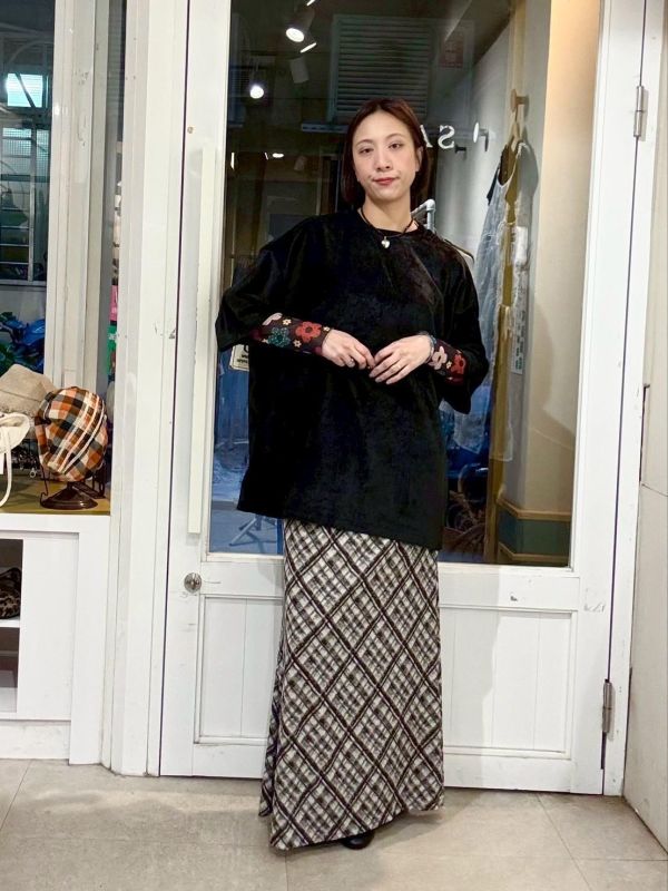 伸縮腰彈性格紋魚尾長裙 