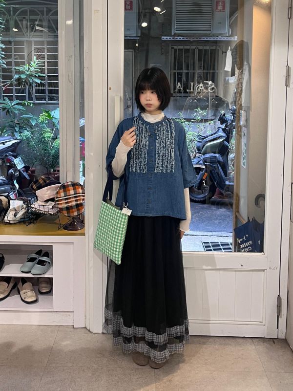 牛仔立體抽鬚毛邊設計感襯衫 