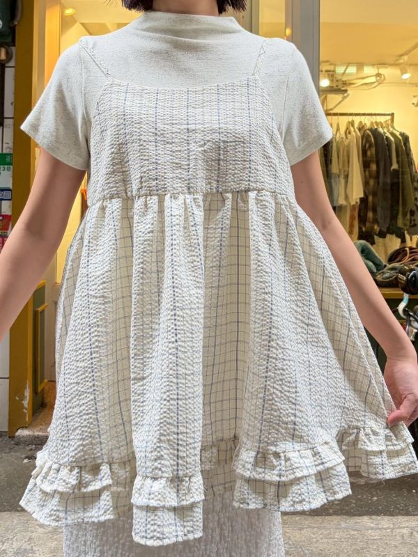 格紋後綁帶蛋糕層次下擺細肩帶背心 