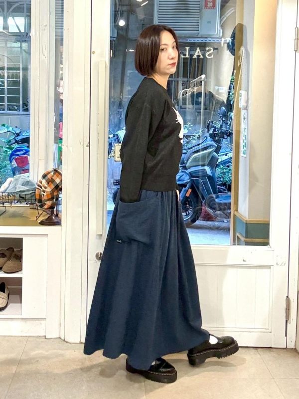 伸縮腰千鳥格紋大口袋傘狀裙 