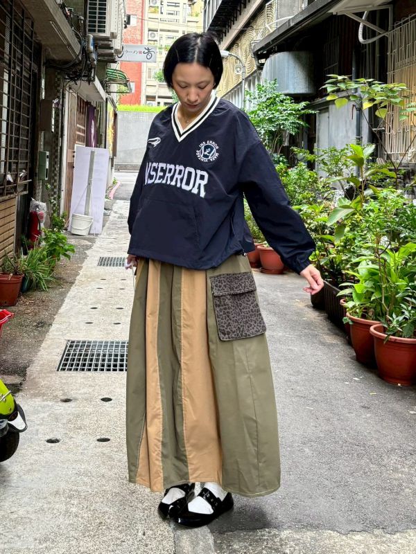 豹紋立體大口袋拼接工裝裙 