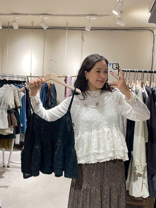 立體皺皺布兩側蛋糕可調節細肩小背心 