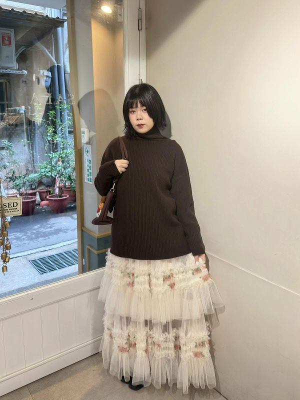 雙層紗奶油擠花拼接傘擺澎澎長裙 